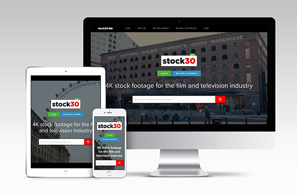 Stock30 website displayed on a desktop computer, tablet, and smartphone against a gray background.