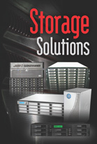 Various server racks and storage hardware units arranged against a dark background with red and white text.