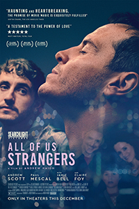 Movie poster featuring close-up profiles of three people against a blurred city background.