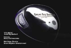 A shiny black Callaway Great Big Bertha II golf driver head on a dark background.
