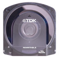A TDK rewritable disc cartridge with a transparent protective cover.