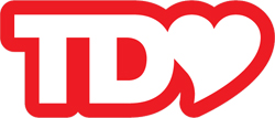 Red outline logo featuring the letters TD integrated with a heart shape.