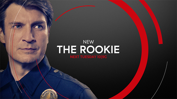 A man in a police uniform looks forward against a dark background with red circular graphic elements.