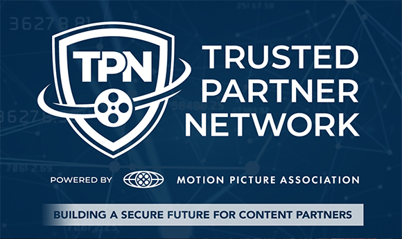 Trusted Partner Network logo featuring a shield and film reel icon on a dark blue digital background.