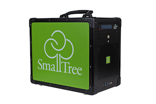 A black rectangular equipment case featuring a large green panel with a white SmallTree logo.