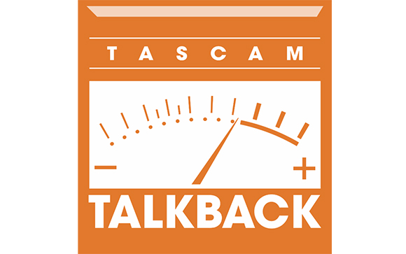 Orange and white logo featuring the word TASCAM, a meter needle, and the word TALKBACK.