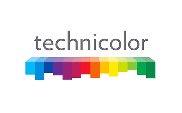 Technicolor wordmark above a multicolored rectangular bar of varying heights.