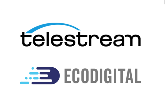 Telestream logo with a blue arc above text and Ecodigital logo with a blue and dark blue motion icon.
