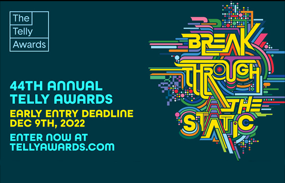 Graphic for the 44th Annual Telly Awards with colorful stylized text reading 'Break Through the Static'.