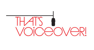 Red text reading 'THAT'S VOICEOVER!' with a black line and microphone icon above it.