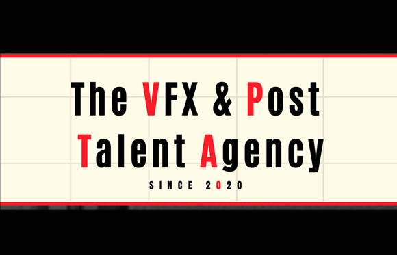 Logo for The VFX & Post Talent Agency on a cream background with red accents.