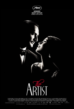 Black and white silhouette of a man and woman facing each other in profile against a dark background.