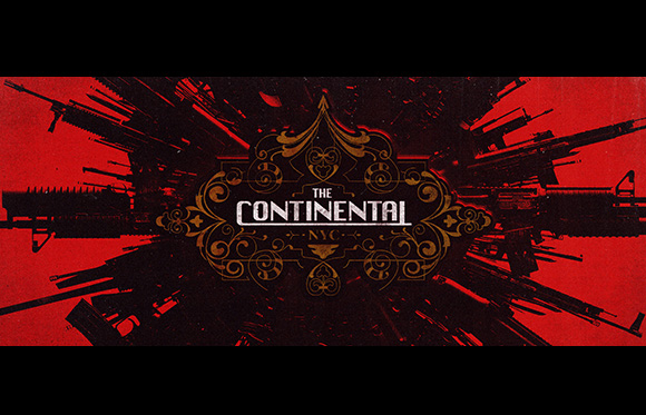 The Continental NYC logo centered over black silhouettes of various firearms on a red background.