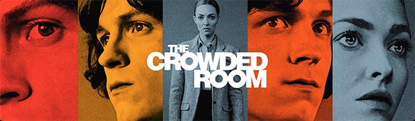 Five close-up portraits of people in different colored panels with the title 'The Crowded Room' in the center.