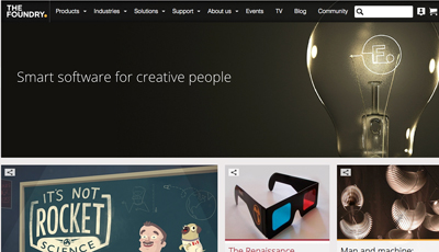 The Foundry website header with the text 'Smart software for creative people' next to a large glowing lightbulb.