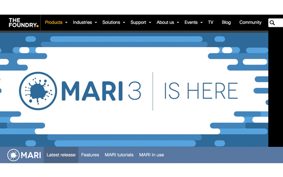 Website banner for The Foundry featuring the text MARI 3 IS HERE against a blue and white abstract background.