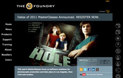 The Foundry website with a dark theme and a promotional banner for 2011 MasterClasses.