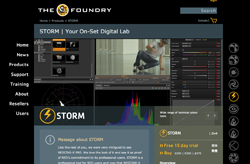 Website interface for STORM software showing a digital lab workspace and product details.