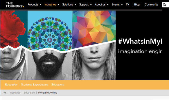 Website header with abstract geometric patterns above black and white portraits of people and a hashtag.