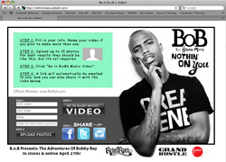 Black and white portrait of a man next to instructions on how to be in a BoB music video.