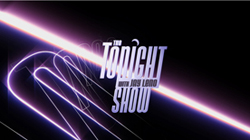 Stylized logo for The Tonight Show with Jay Leno against a dark background with purple light streaks.