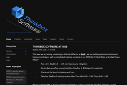 Thinkbox Software website with a dark theme and announcement about NAB event.