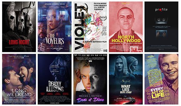A grid of six different movie posters with various titles and actors.