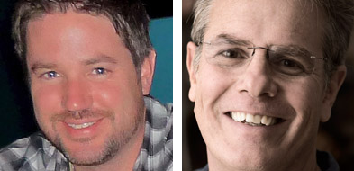 Two close-up portraits of smiling men, one younger with dark hair and one older with glasses.