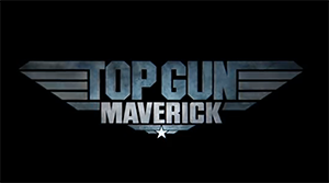 Top Gun Maverick logo with stylized wings and a star on a black background.