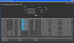 A dark software application window showing a data table with multiple columns and a search filter section.