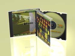 Two open jewel cases displaying a CD and colorful cover art against a pale yellow background.