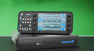 Ultimatte video processing control panel sitting atop a rack-mounted hardware unit against a green background.