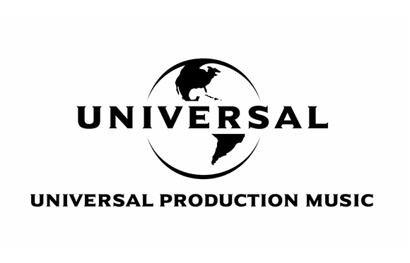 Black Universal logo featuring a globe icon and the text Universal Production Music.