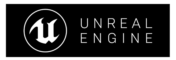 White Unreal Engine logo featuring a stylized 'U' inside a circle next to the text UNREAL ENGINE.