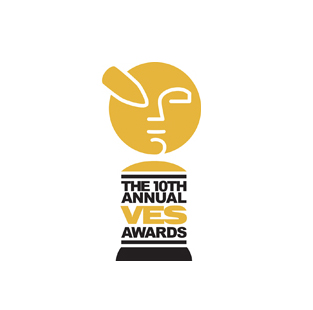 Gold stylized face icon above text reading THE 10TH ANNUAL VES AWARDS on a black base.