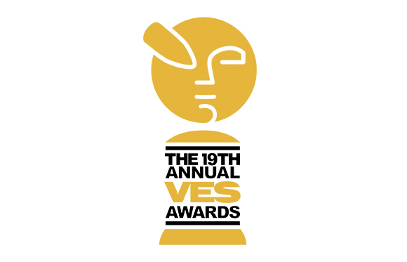 Gold stylized face icon above text reading THE 19TH ANNUAL VES AWARDS.