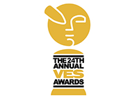 Gold logo of a stylized face atop a pedestal with text reading The 24th Annual VES Awards.