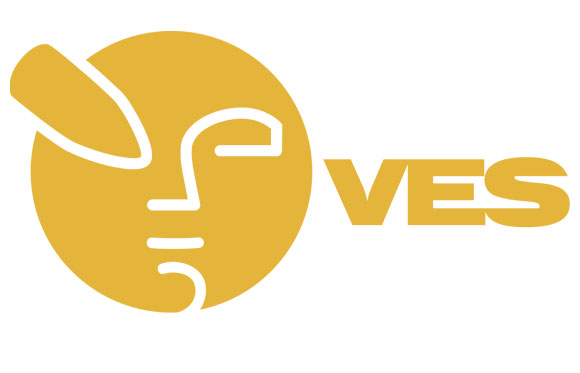 Gold circular logo featuring a stylized face profile and the letters VES.