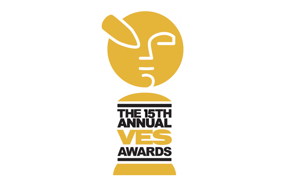 Gold stylized face icon above text reading THE 15TH ANNUAL VES AWARDS.