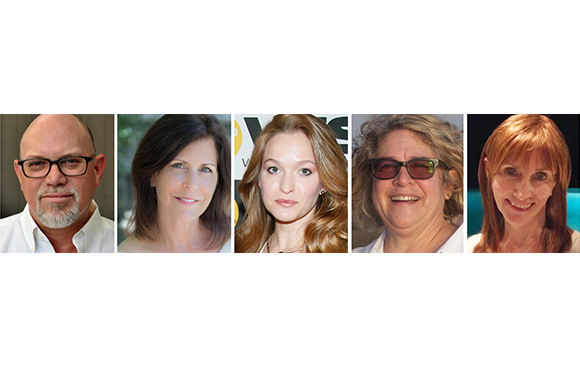 Five portrait headshots of a man and four women arranged in a horizontal row.