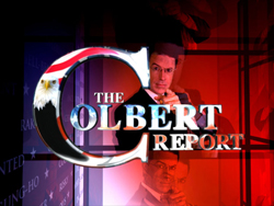 Logo for The Colbert Report featuring a large stylized letter C with an eagle and a man's face.