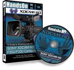 A software box and a compact disc for a guide to shooting with Sony XDCAM HD camcorders.