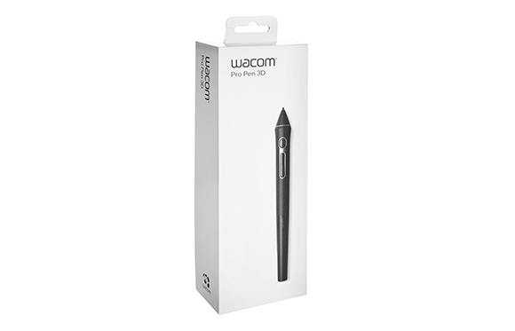 A white vertical box for a Wacom Pro Pen 3D featuring an image of the black stylus.