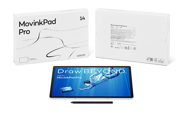 Wacom MovinkPad Pro box and a digital drawing tablet with a stylus.