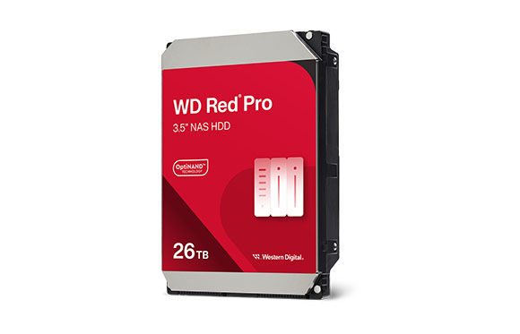 A Western Digital Red Pro 26TB 3.5 inch NAS hard disk drive with a red and silver label.