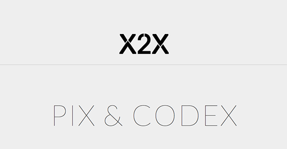 Black X2X text above thin grey PIX & CODEX text on a light grey background.