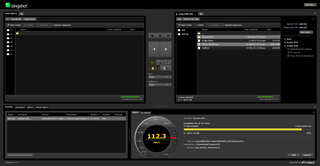 A dark-themed digital interface for Slingshot software displaying file directories and playback controls.