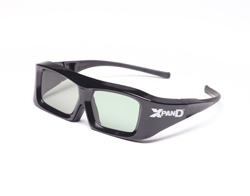 Black XPanD branded sunglasses with light-tinted lenses on a white background.