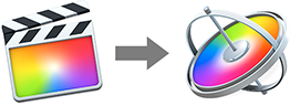A film clapperboard icon on the left and a color wheel icon on the right, separated by a gray arrow.