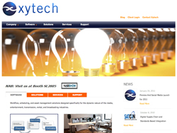 Website for xytech with a banner showing a row of glowing incandescent light bulbs.